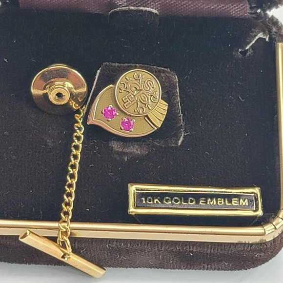 10k Yellow Gold Service Pin with Rubies SCPH Logo Lapel Pin or Tie Tack DH760 - Picture 3 of 6